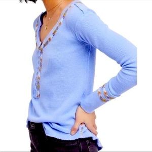 Free People Light Blue Rainbow Thermal Top